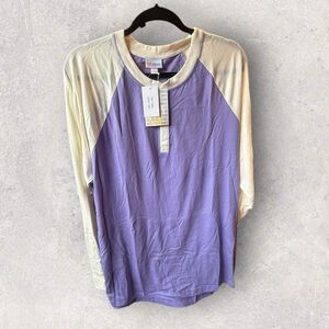 LuLaRoe Mark Henley Shirt Long Sleeve Size 3XL Purple  & Beige Print NWT